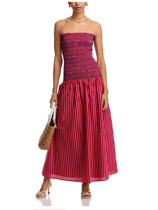 Line & Dot Dresses & Skirts - Line & Dot Strapless Pink Smocked Maxi Dress with Striped Skirt
